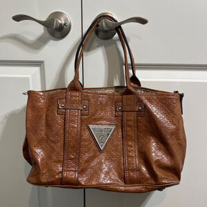 Women's GUESS Brown Embossed Logo Tote Bag One Size